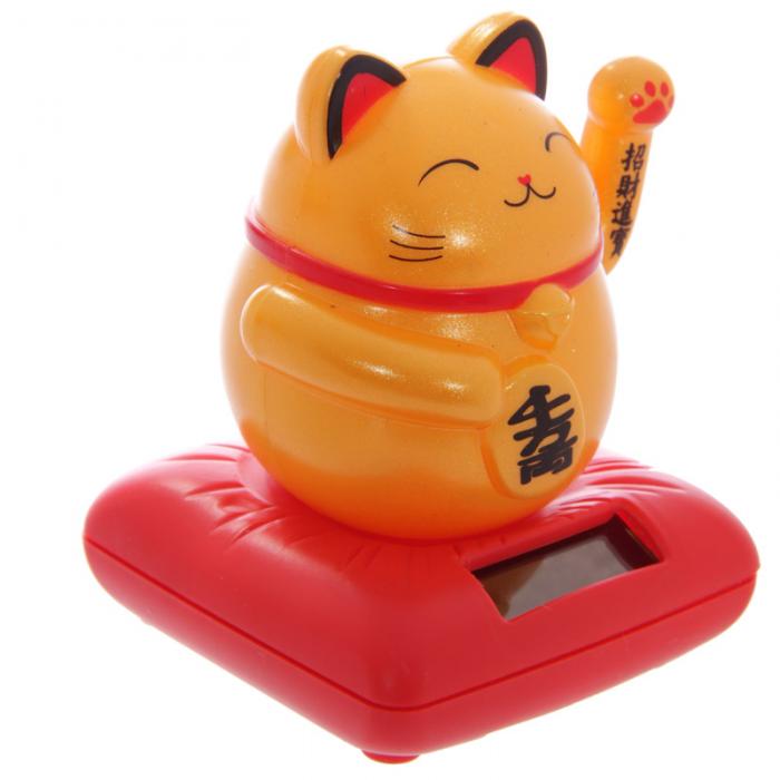 Figurine Chat Porte-bonheur Solaire – Bras Qui Bouge, Décoration Voiture/bureau, Symbole Chance