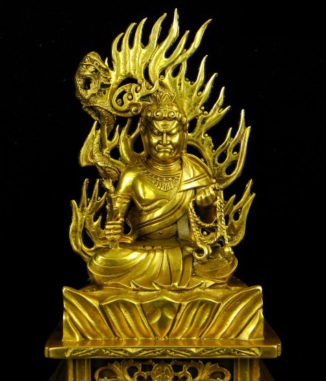1.Statue-bronze-doré-or-fudo-myo-ninjutsu-shugendo-bouddha-japon