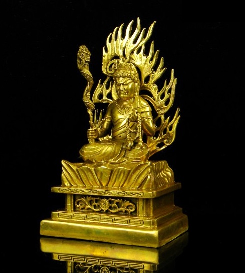 2.Statutte-bronze-doré-or-fudo-myo-nin-jutsu-shugendo-bouddha-japon
