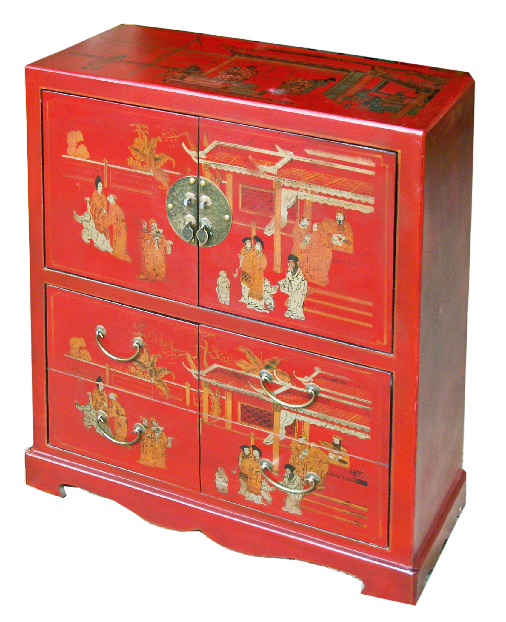 Meuble-chinois-rouge-dessins-traditionnels