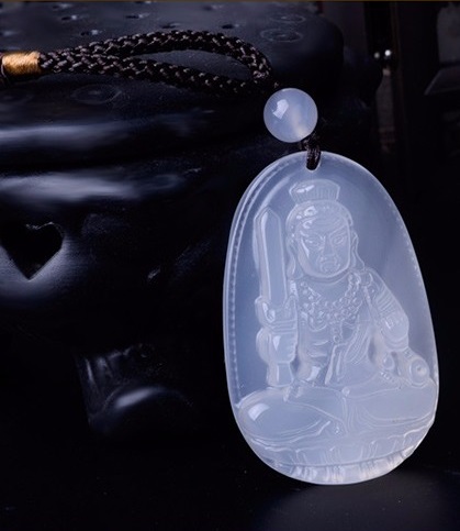 Pendentif Fudo Myoo Jade Blanc Protection bouddha Japonais 