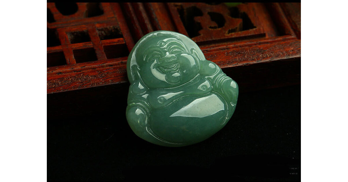 Pendentif Bouddha Rieur En Jade Vert Clair - Sculpture Naturelle En Pierre Précieuse