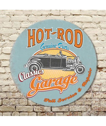 plaque-ronde-30cm-hot-rod-garage