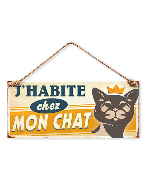 Plaque Metal J Habite Chez Mon Chat Plaques Metal Animaux Inexmob