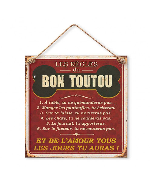 Plaque métal les règles du bon toutou