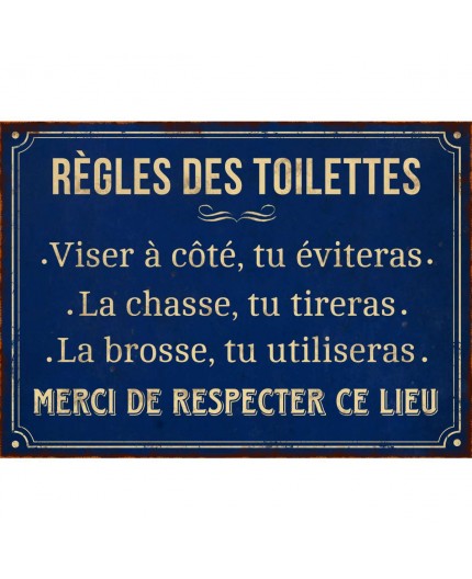 Plaque métal vintage règles des toilettes