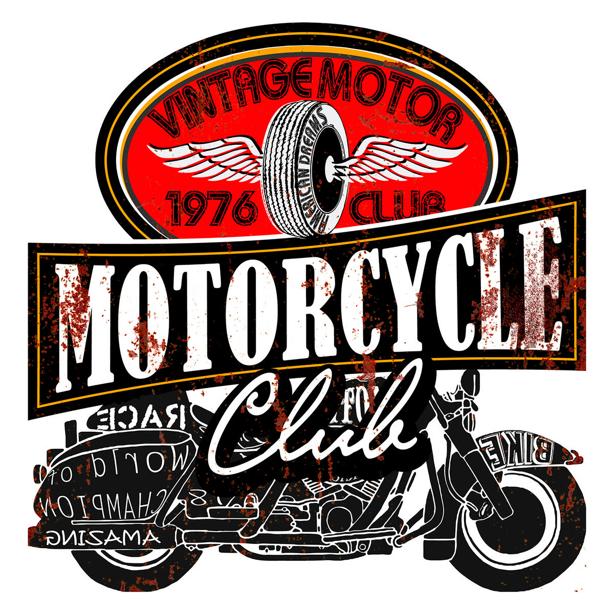Plaque géante vintage motor 1976 club