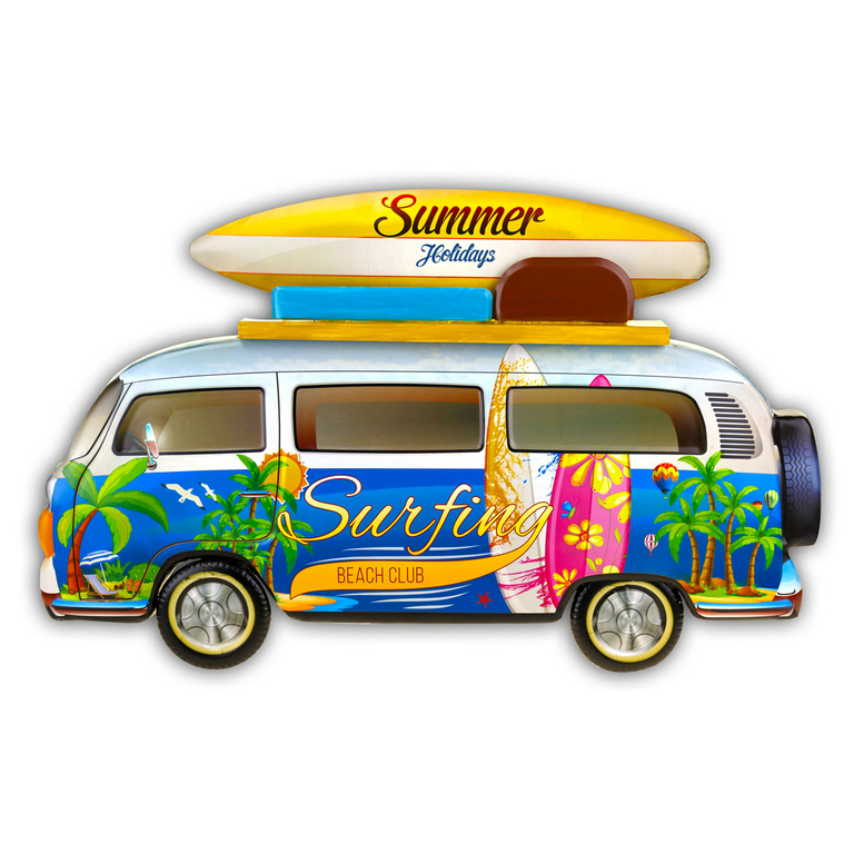 Combi Vw surf beach club - PLAQUES METAL/Automobiles - inexmob