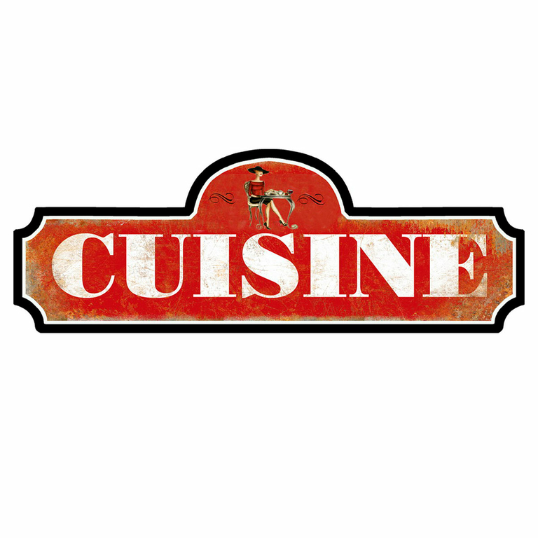 Plaque Vintage 'CUISINE' En Acier Patiné - Déco Industrielle Ancienne D'Usine