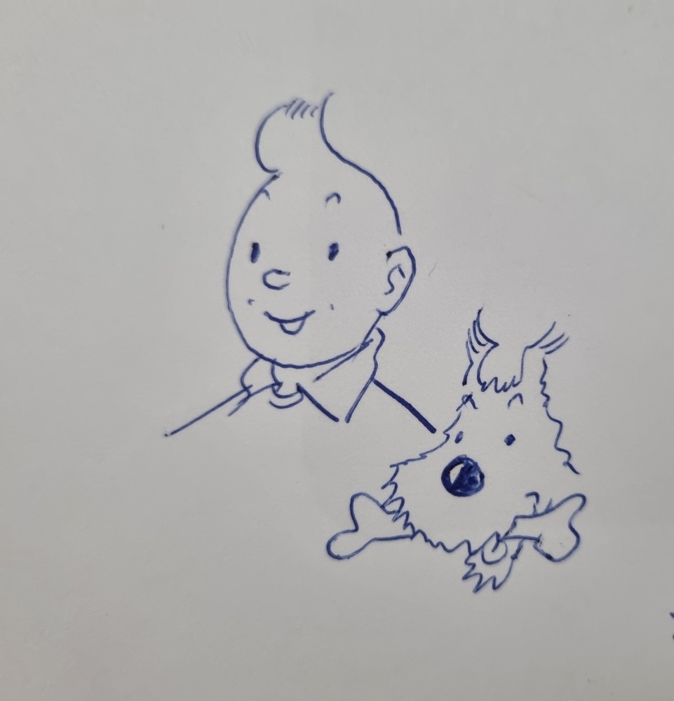 Hergé dédicace originale sur photo de Tintin et le Lac aux
