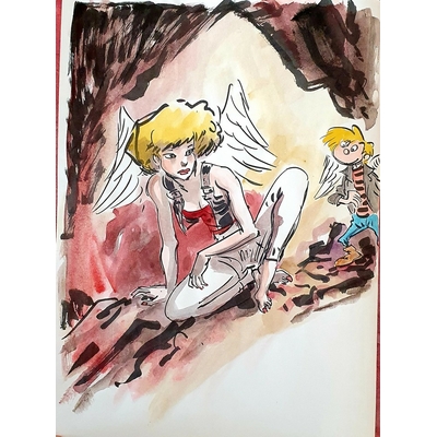 Hardy Marc - illustration originale ( dédicace en couleur) -Ange et diablesses T.1