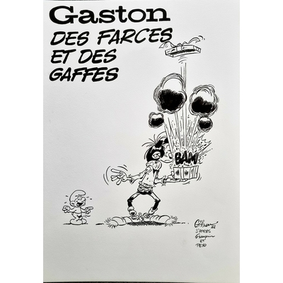Gilson Bruno - illustration originale hommage à Franquin et Peyo - format A3 -signée