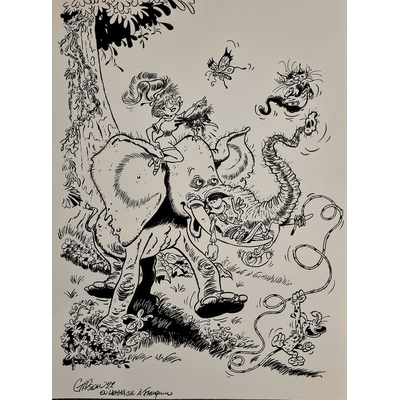 Gilson Bruno - illustration originale hommage à Franquin - format A3 -signée