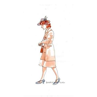 Beuriot - aquarelle originale personnage féminin