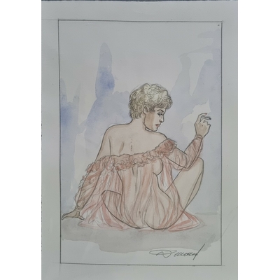 Renaud -illustration originale à l'aquarelle - Jessica, cigarette avant ou après?