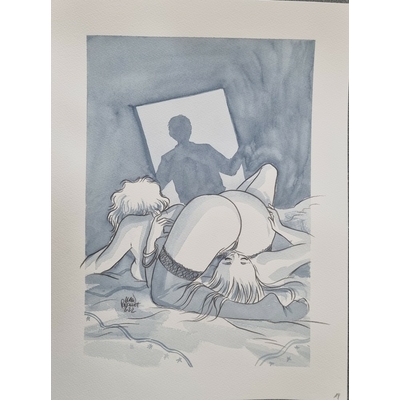 Poncelet Alain - Illustration originale à l'aquarelle - le désir rôde de Henri Vernes