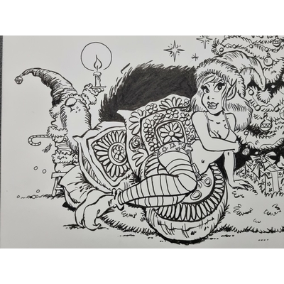 Gilson , Bruno - illustration originale "Bon Noël" avec mère Noël