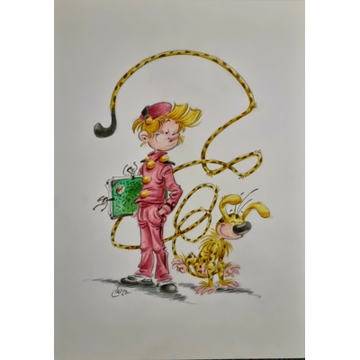 Lange , Grégory - illustration originale en couleurs Spirou et le Marsupilami