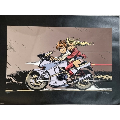 Janry - sérigraphie Spirou en moto -199 ex -signé