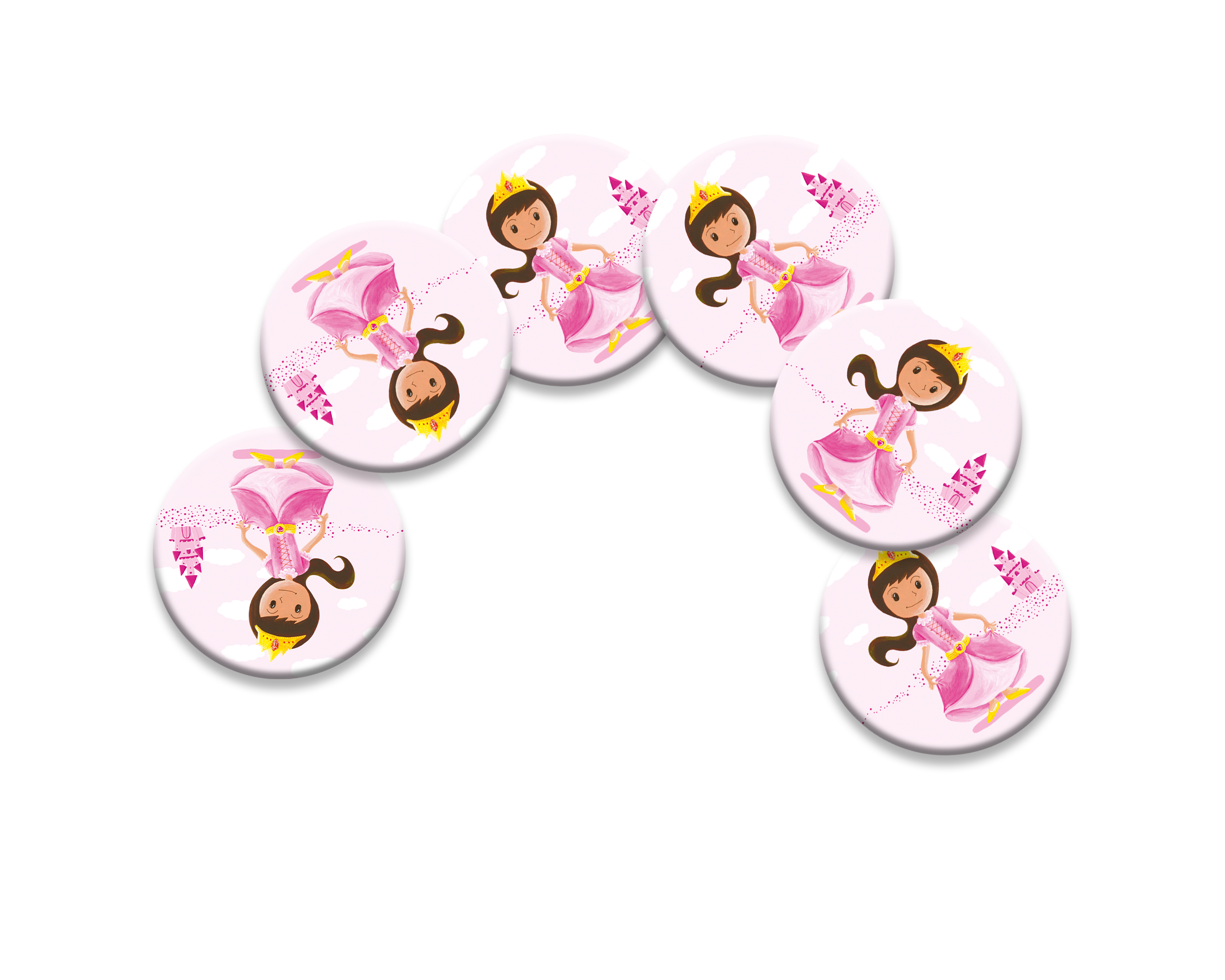 6 badges pour enfants | Anniversaire thème Princesse rose