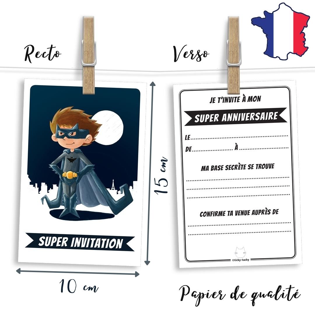 Invitation Anniversaire Cartes Et Enveloppes Par 6 Theme Super Heros Nos Zolis Produits Ticky Tacky