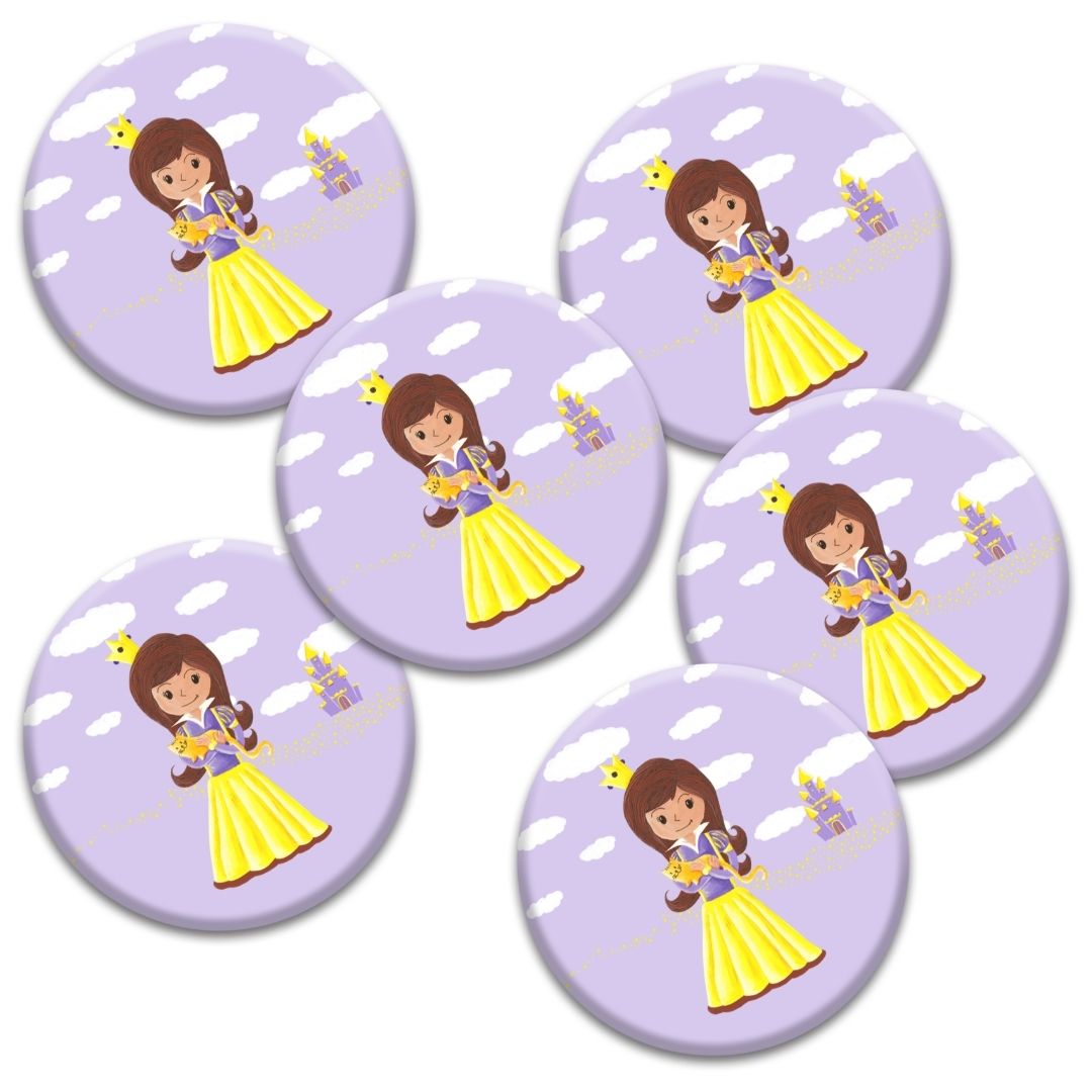 6 badges pour enfants | Anniversaire thème Princesse Mauve
