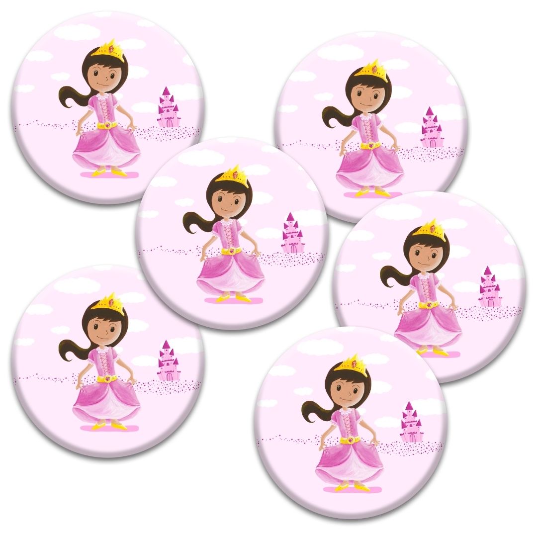 6 badges pour enfants | Anniversaire thème Princesse rose
