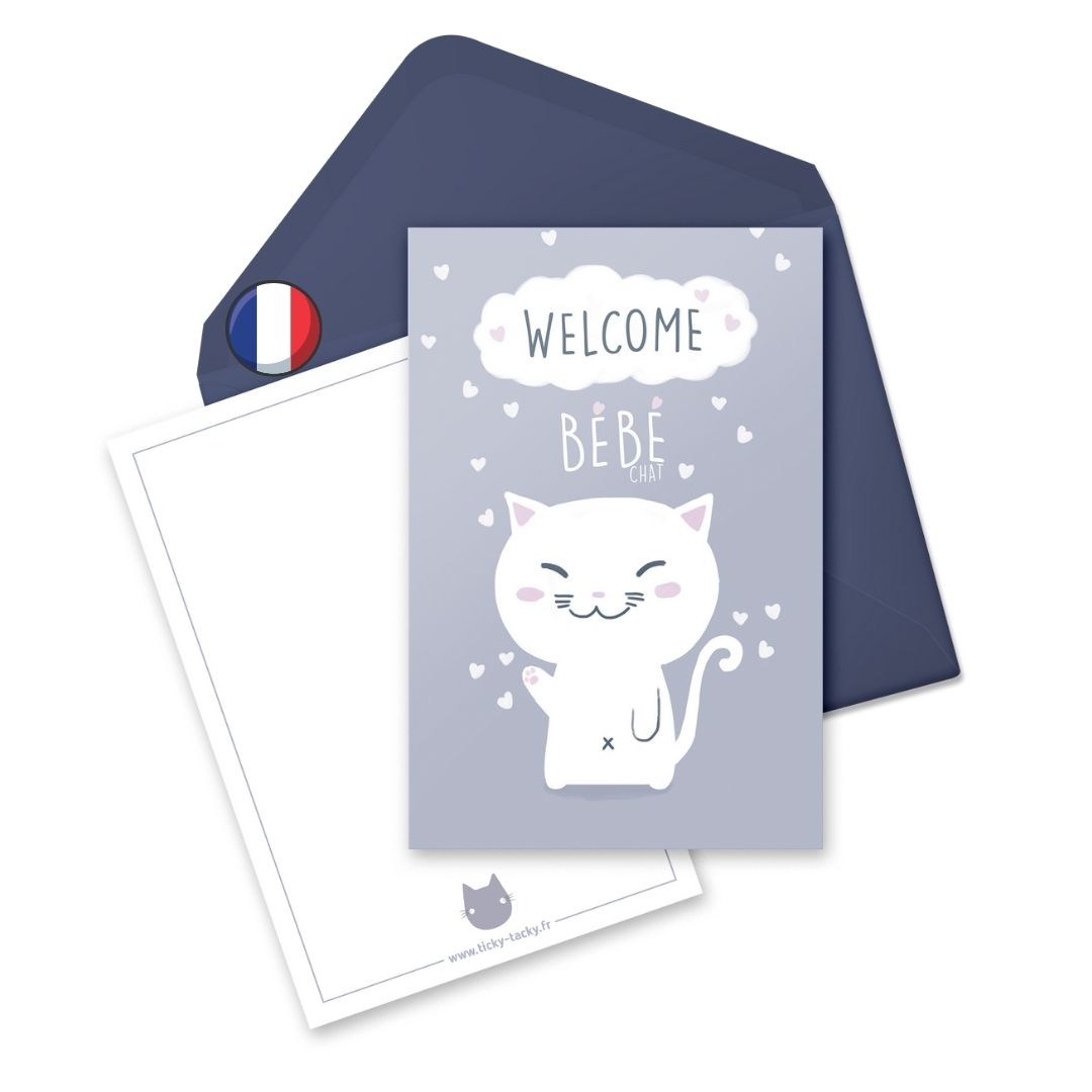 Carte & enveloppe Félicitation - Naissance | Chat