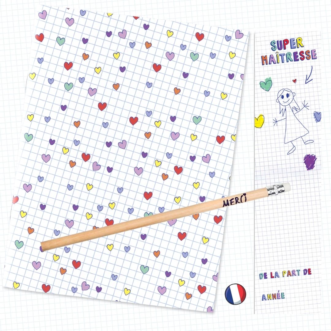 1 - Kit-Cahier-Marque-Pages-Crayon-Merci-Maîtresse