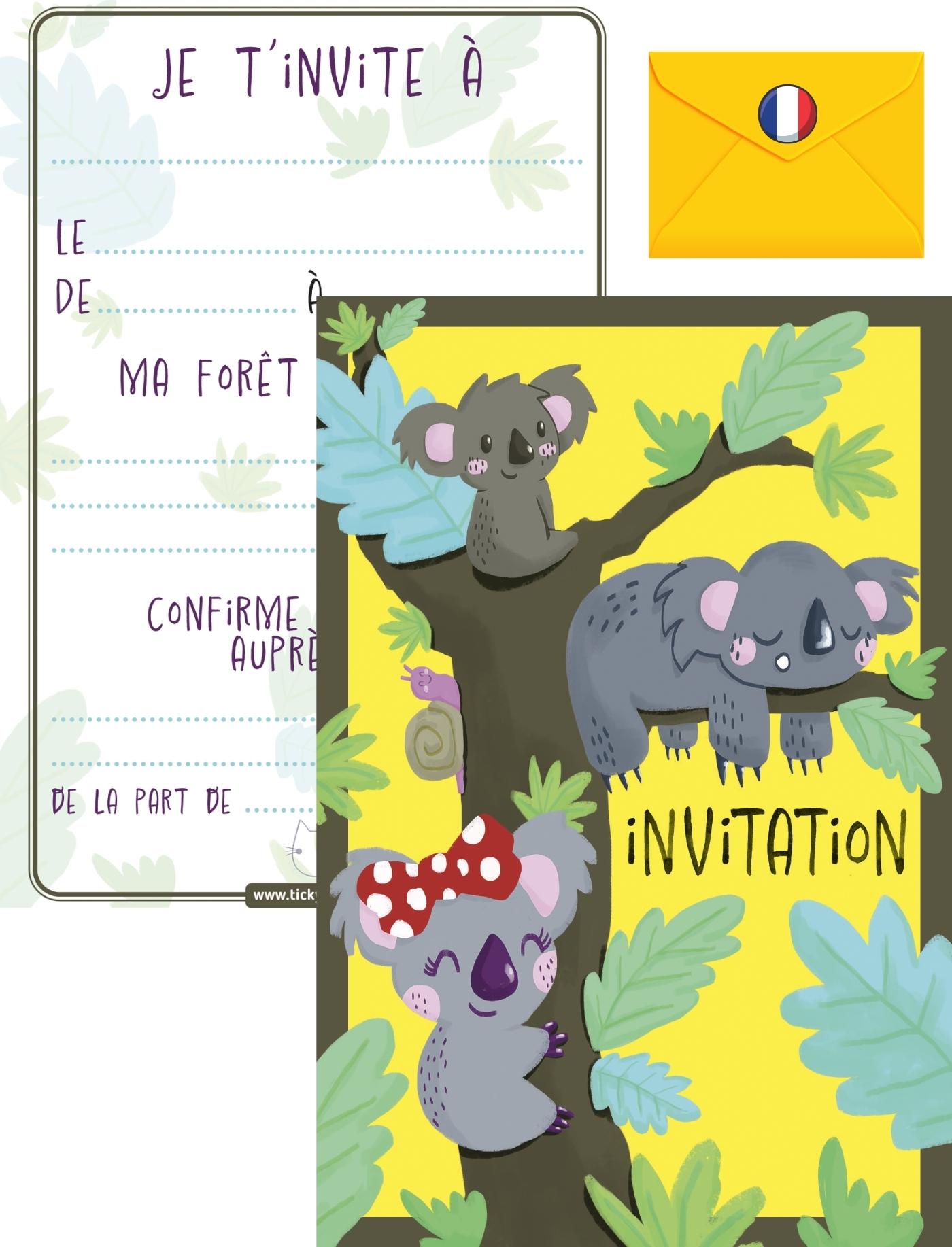 Kit Invitation anniversaire Koala | Cartes et enveloppes | Thème anniversaire Koala