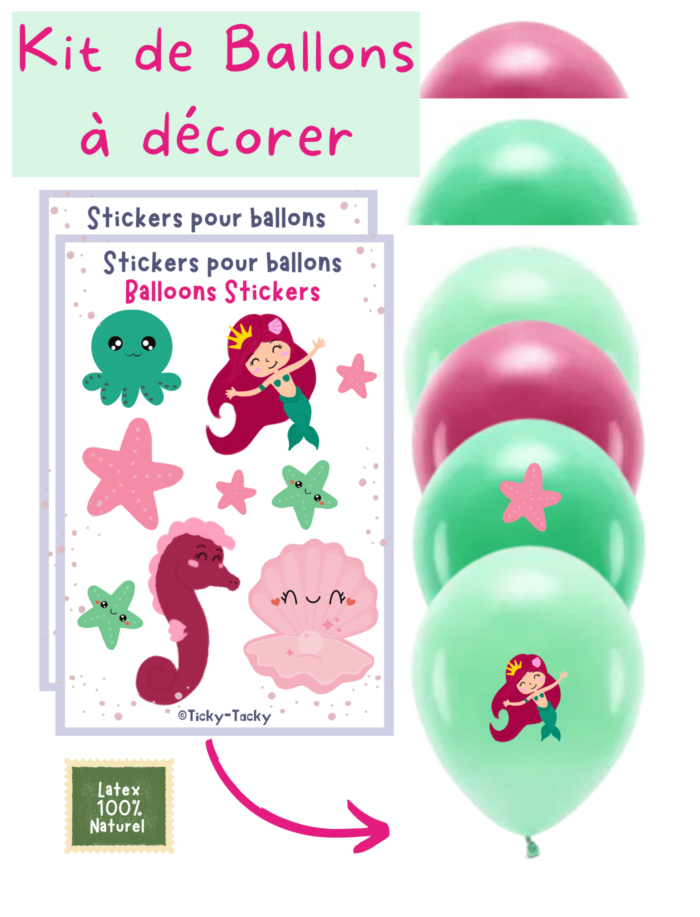 Kit de ballons à décorer univers \'Sirène\' anniversaire enfant | Fabrication Française