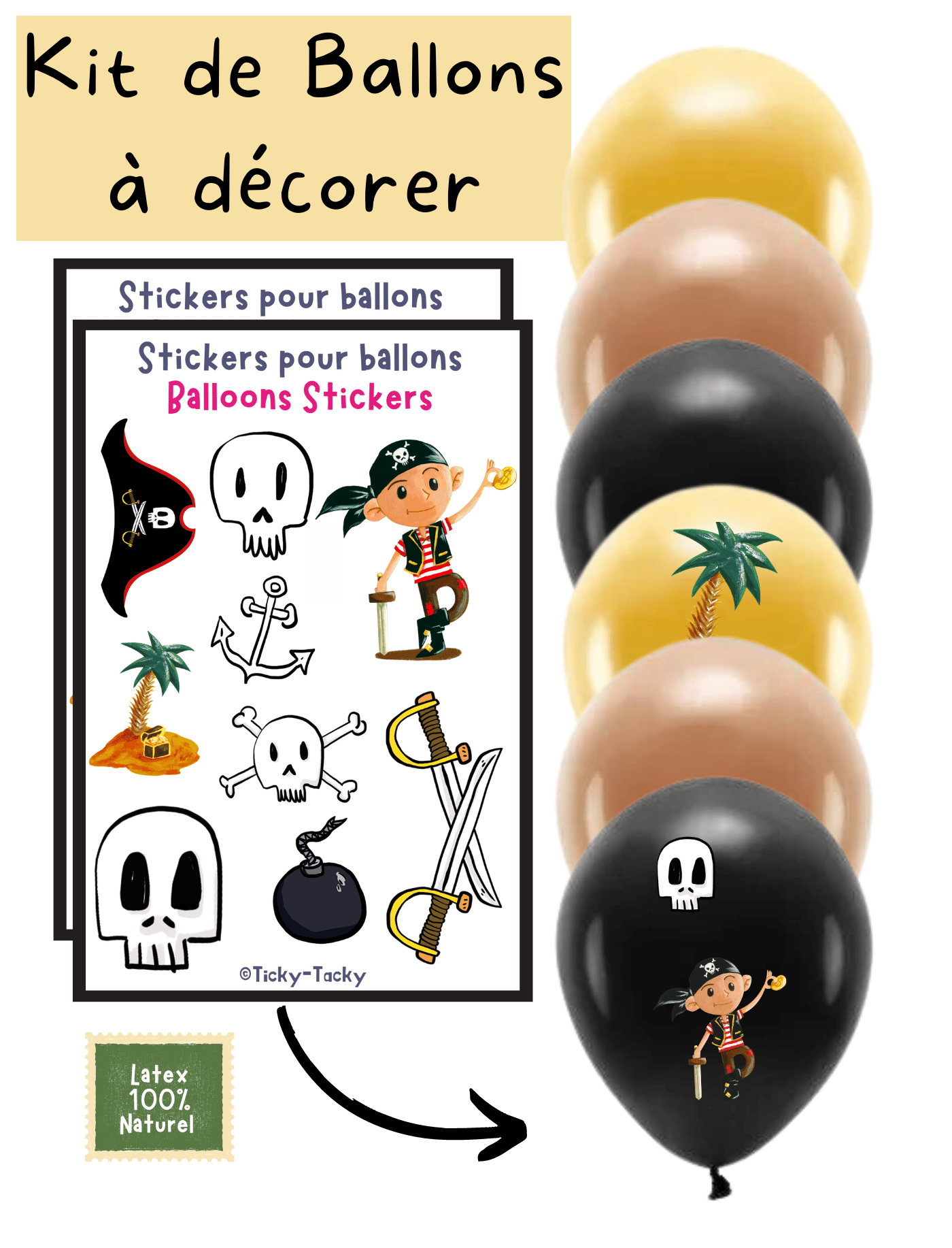Kit de ballons à décorer univers \'Pirate\' anniversaire enfant | Fabrication Française