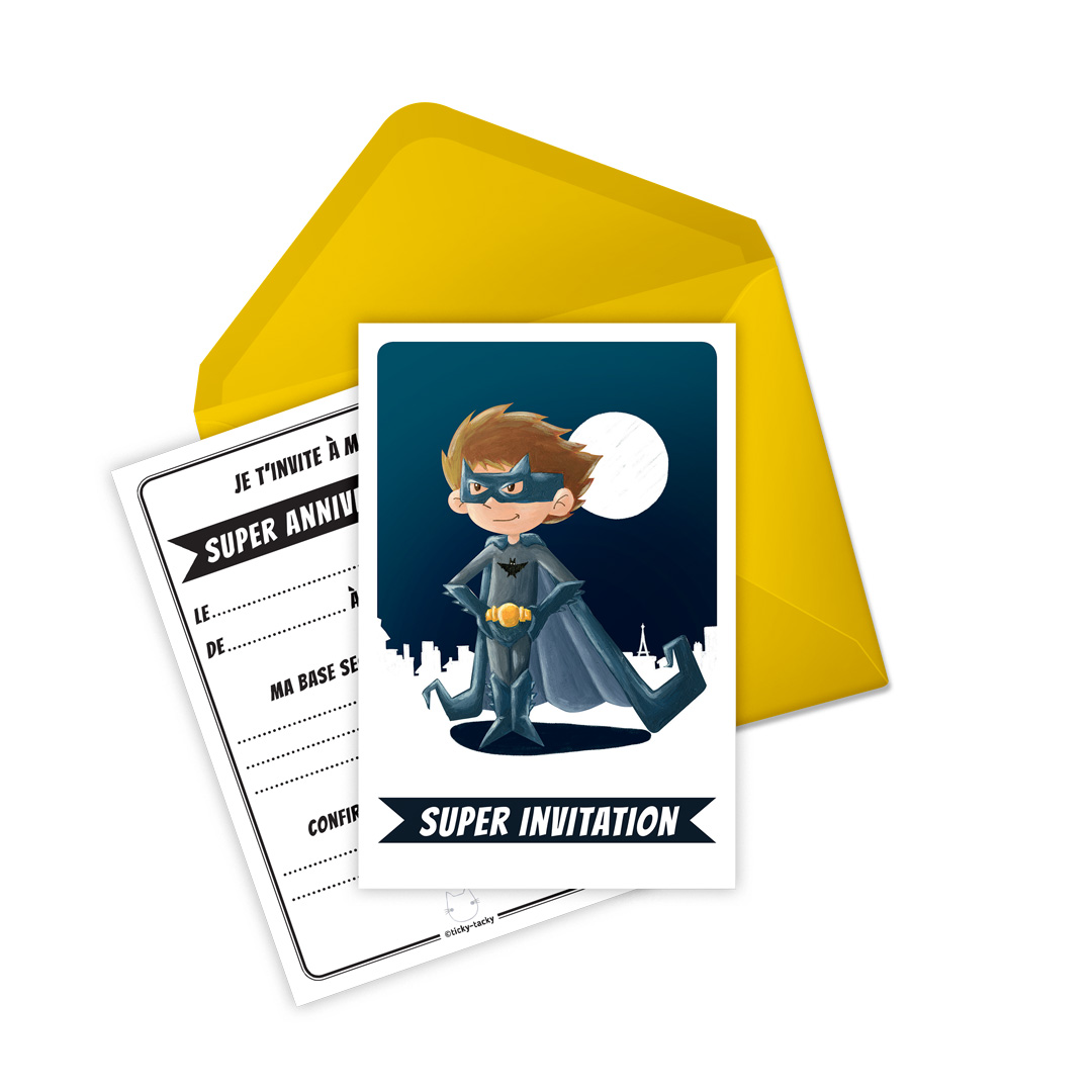 6 Miniz Invit Et Enveloppes Invitation Anniversaire Bat Le Super Heros Les Anniversaires Ticky Tacky