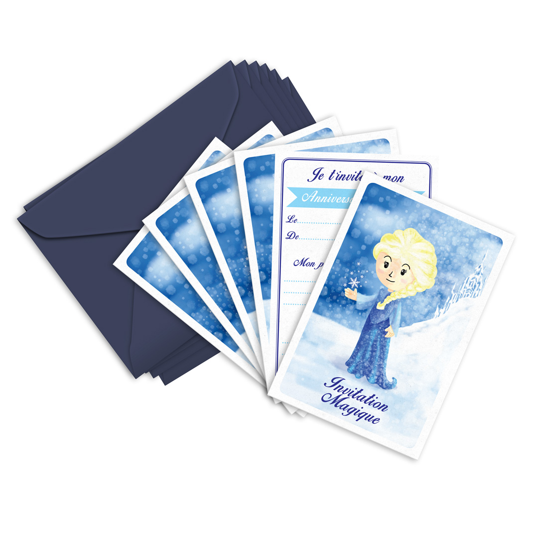 Invitation Anniversaire Cartes Et Enveloppes Par 6 Theme Elsa Reine Des Neiges Nos Zolis Produits Ticky Tacky