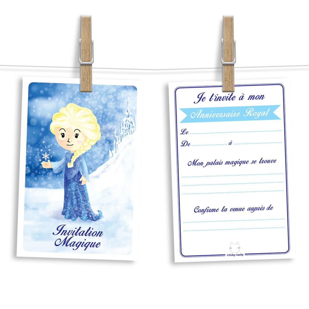 Invitation Anniversaire Cartes Et Enveloppes Par 6 Theme Elsa Reine Des Neiges Nos Zolis Produits Ticky Tacky