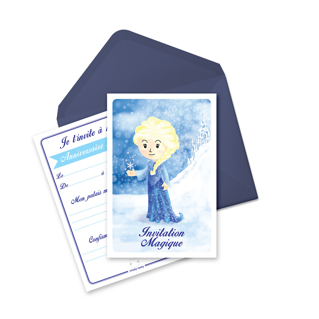 Invitation Anniversaire Cartes Et Enveloppes Par 6 Theme Elsa Reine Des Neiges Nos Zolis Produits Ticky Tacky