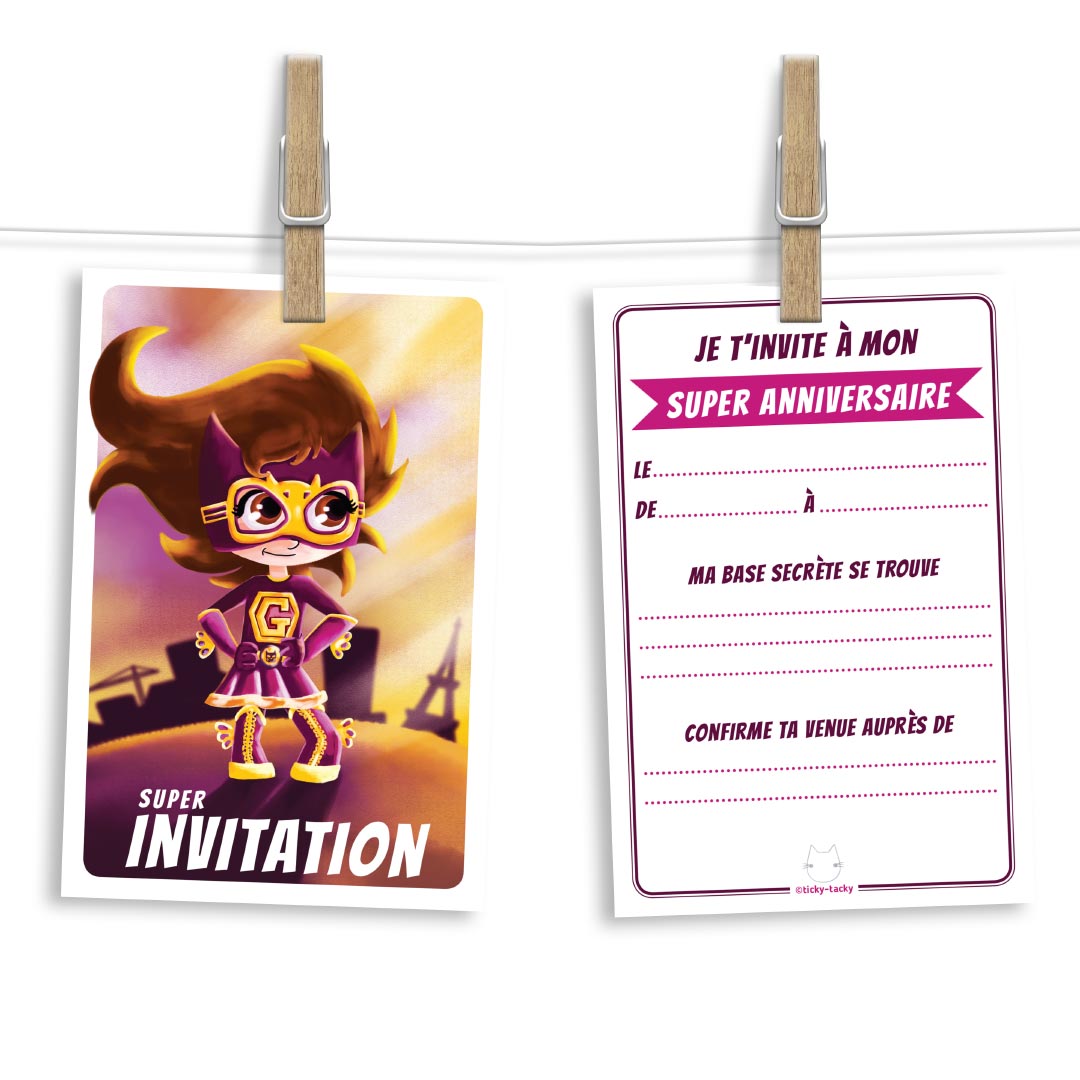 Invitation Anniversaire Cartes Et Enveloppes Par 6 Theme Super Heros Fille Nos Zolis Produits Ticky Tacky