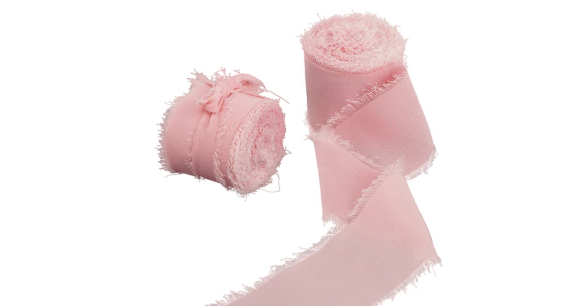 Ruban Mousseline de Soie Effiloché Rose Tendre Blush | Rubans