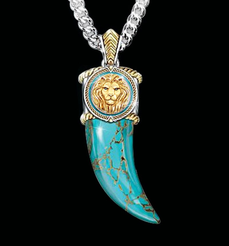 collier-homme-pendentif-homme-bijoux-homme-tete-de-mort-Collier-avec-pendentif-Lion-Turquoise-corne-de