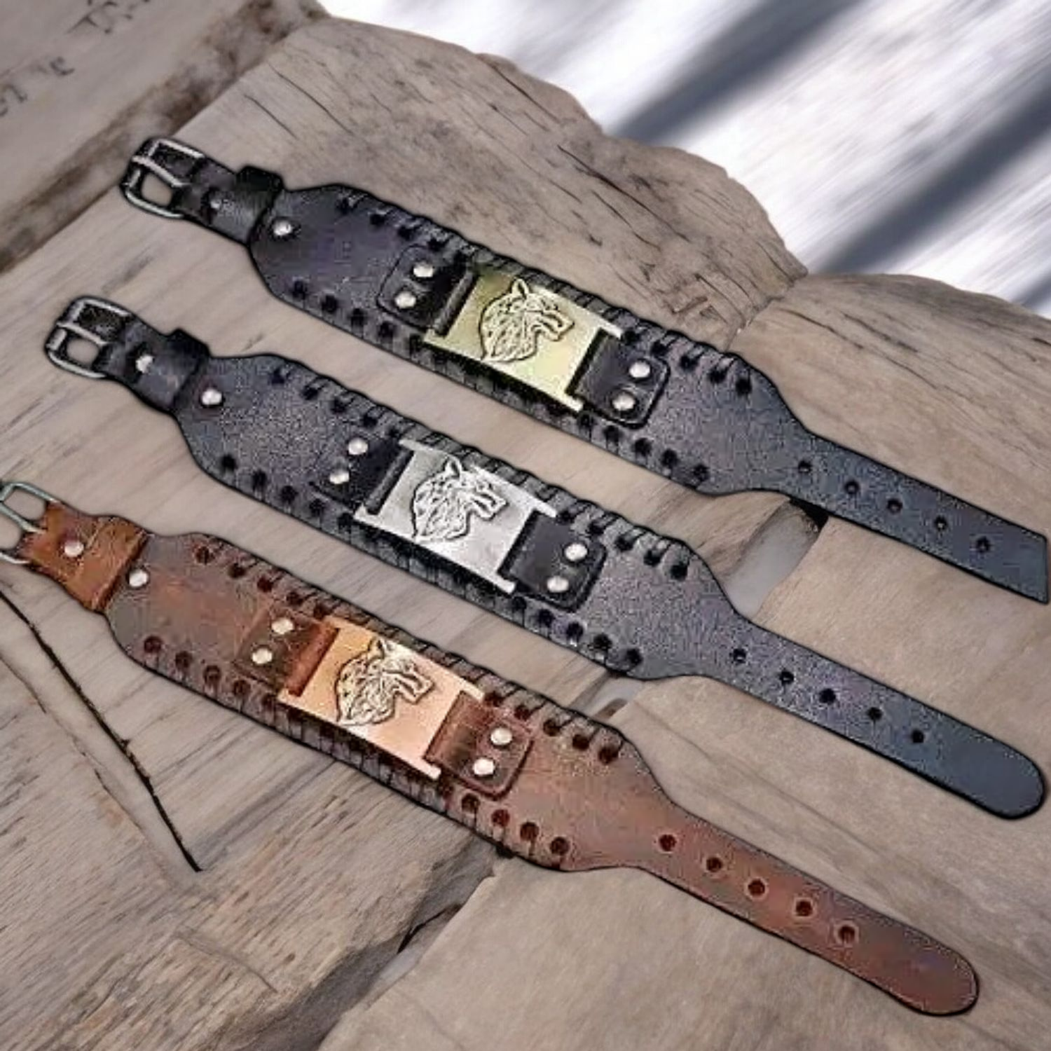 Bracelet Cuir Viking Loup