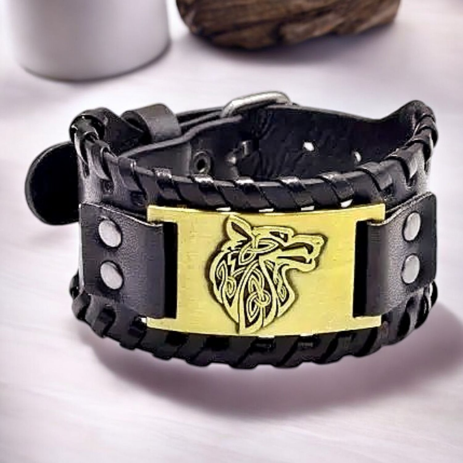 Bracelet Cuir Nordique Tête de Loup