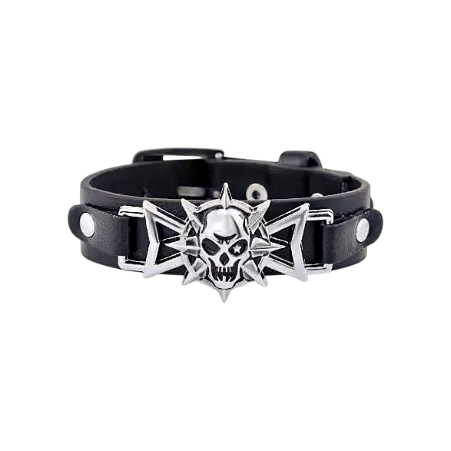 Bracelet Rock Cuir Crâne et Étoiles