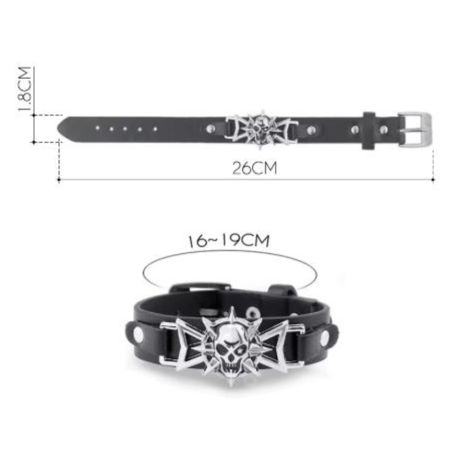 Bracelet Rock Cuir Crâne et Étoiles