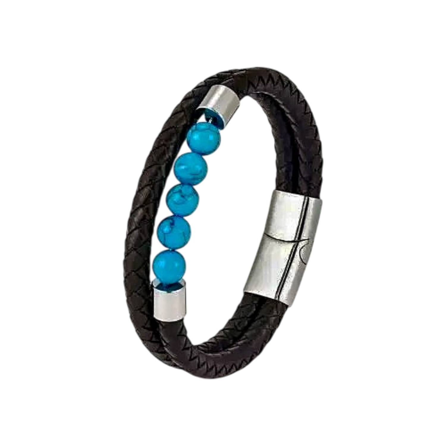 Bracelet Cuir Noir et Perles Œil de Tigre