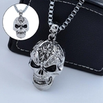 Collier-R-tro-Hip-hop-en-M-tal-avec-Pendentif-T-te-de-Mort-Ras-du