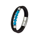 Bracelet Cuir Noir et Perles Œil de Tigre