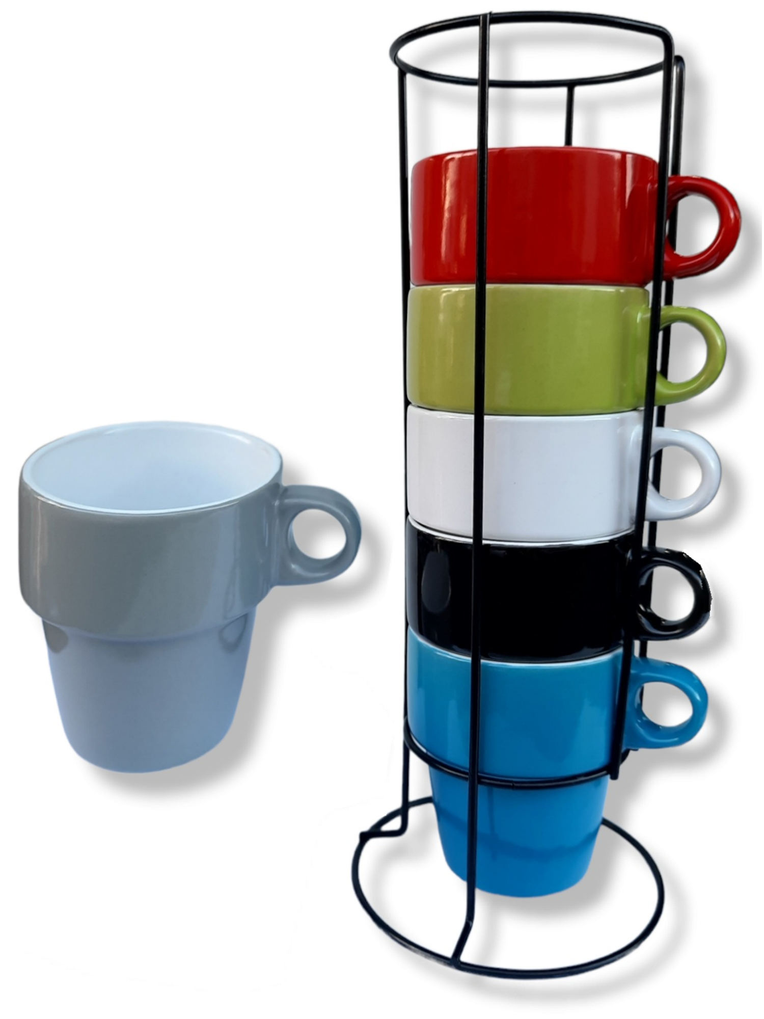 6 mugs en faïence avec support de rangement - Ustensile de  cuisine/Mug-Tasses à café-verre à thé - leaderbazar