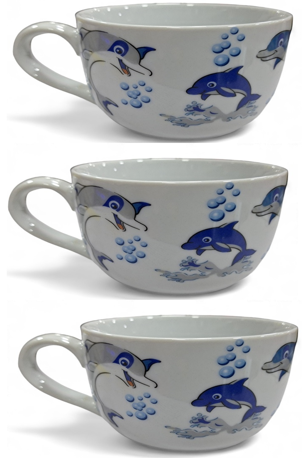 3 Tasses en porcelaine 63 cl motif dauphin