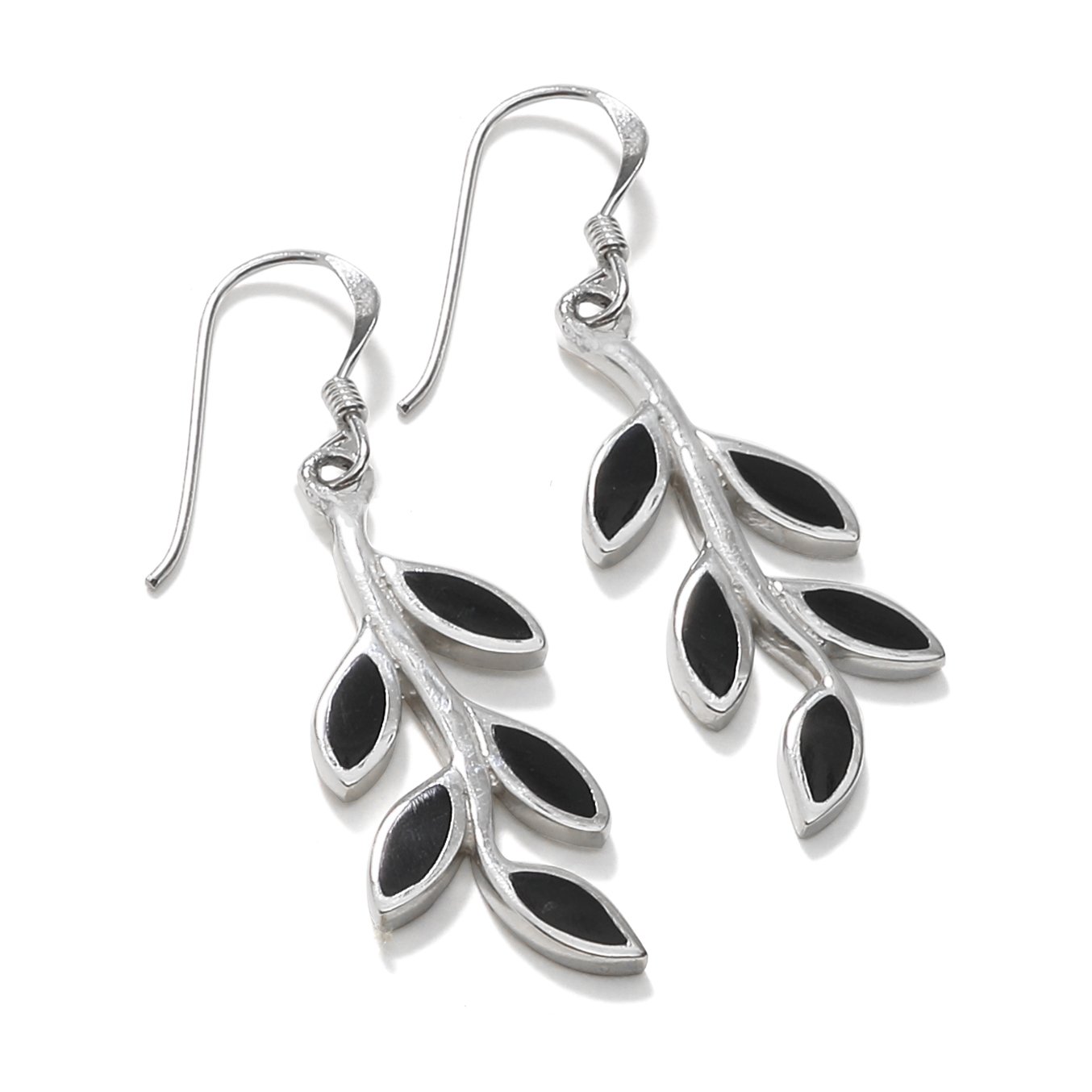 Boucles d'oreilles feuilles nature argent et noire IVIA