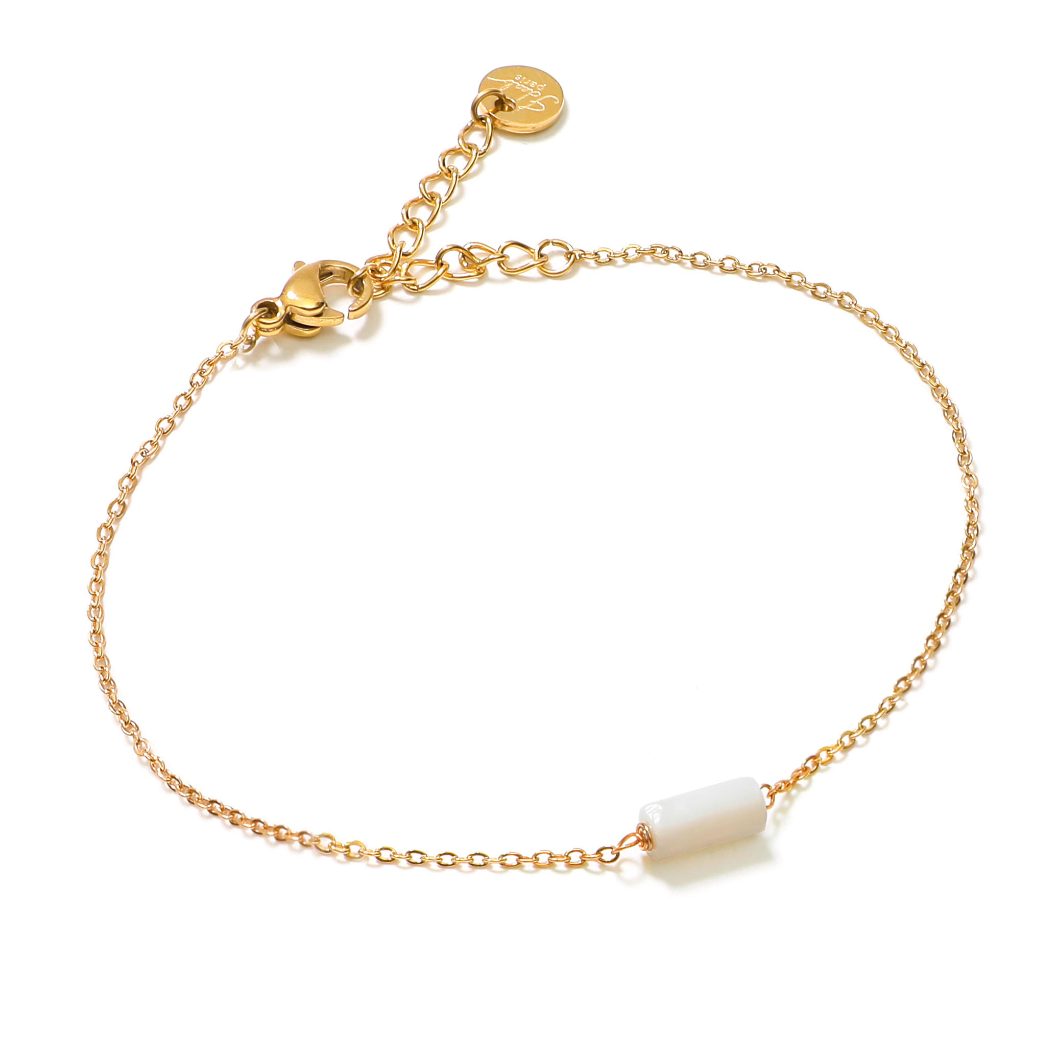 Bracelet chainette acier doré et perle blanche PASTILLE